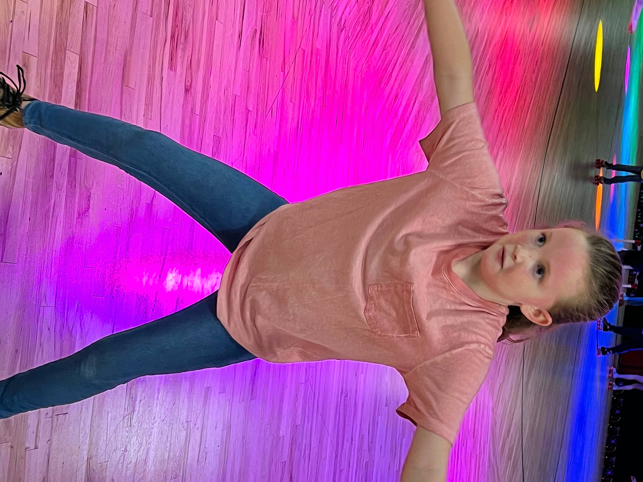 Braylie joined the competition — help win amazing prizes! abdomen, balance, electric_blue, entertainment, event, fun, happy, human_leg, knee, magenta, performance_art, performing_arts, person, physical_fitness, pink, purple, sportswear, thigh, violet, waist