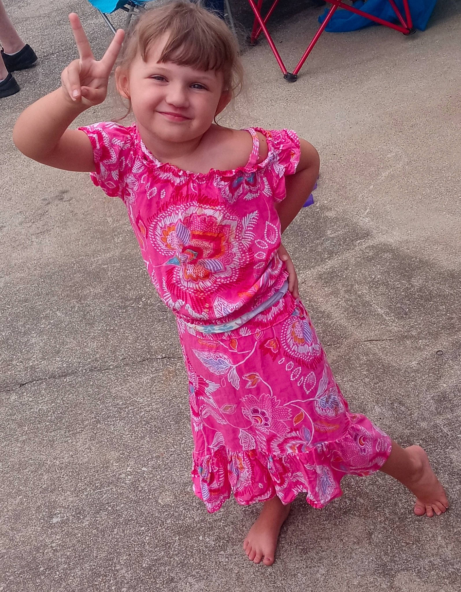 Amelia Rose joined the competition — help win amazing prizes! baby_toddler_clothing, blue, dress, face, fun, grass, happy, human_body, human_leg, joy, leg, leisure, magenta, pattern, person, pink, skin, sleeve, smile, thumb