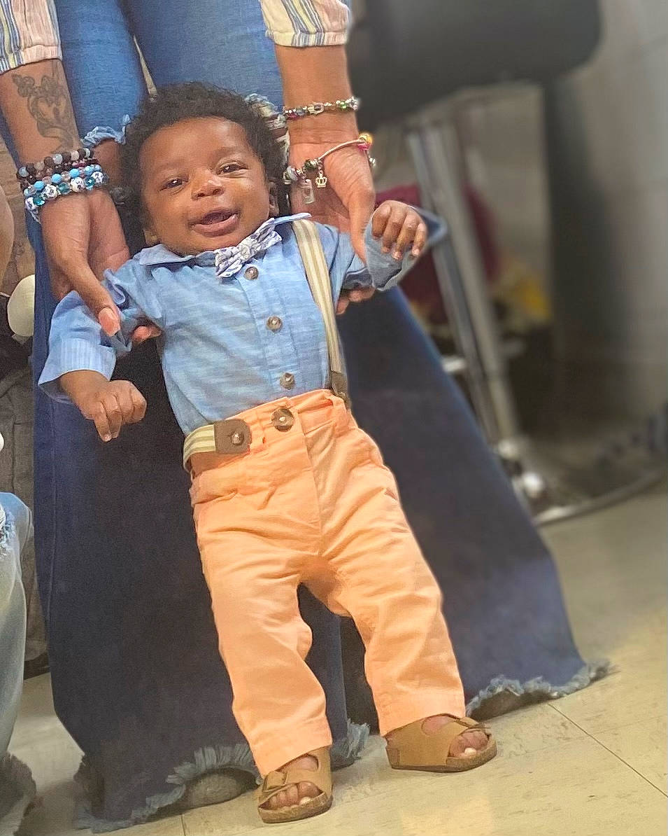 Casey joined the competition — help win amazing prizes! baby, belt, child, cool, denim, electric_blue, event, footwear, formal_wear, fun, gesture, happy, jewellery, leisure, necklace, person, shoe, sleeve, sneakers, toddler