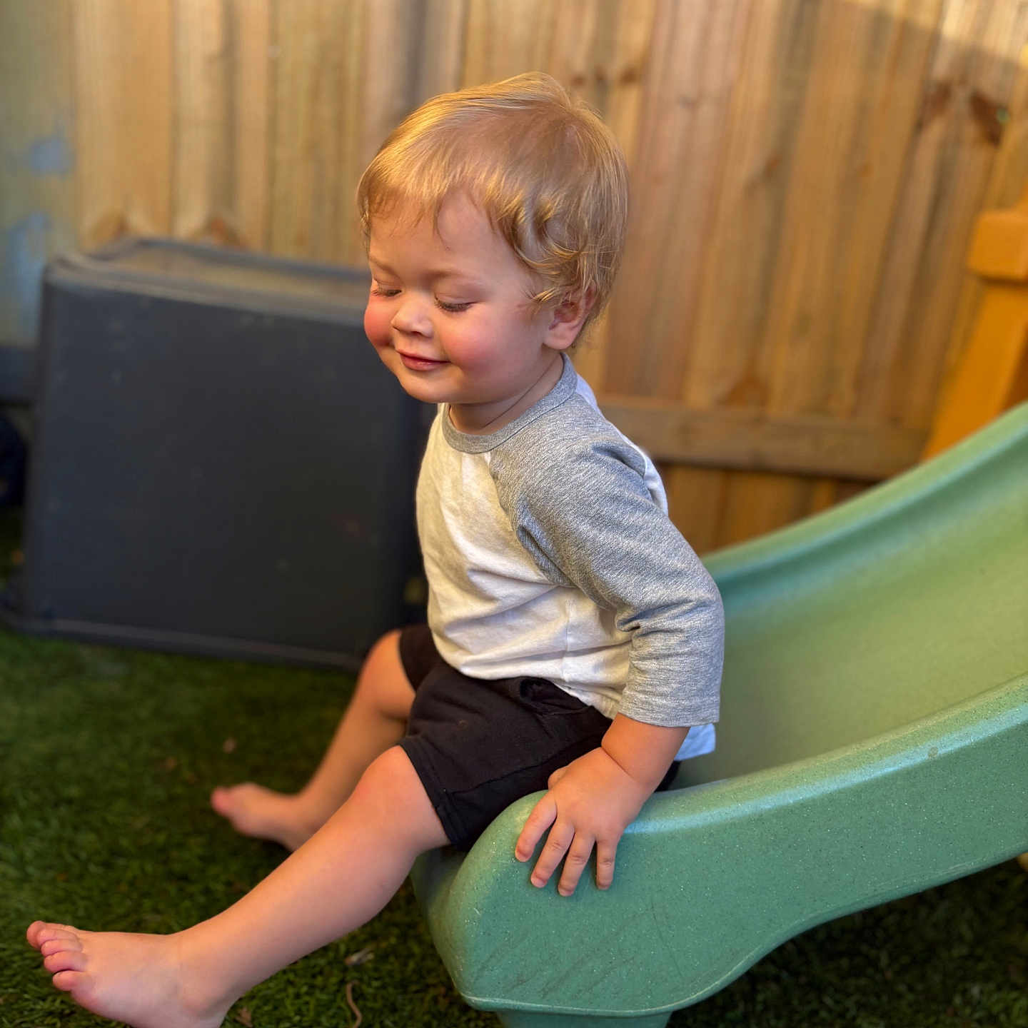 Zayden joined the competition — help win amazing prizes! baby, bodypart, boy, child, clothing, face, grass, head, male, outdoorplayarea, outdoors, person, photography, plant, playarea, portrait, shorts, slide, toy, wood