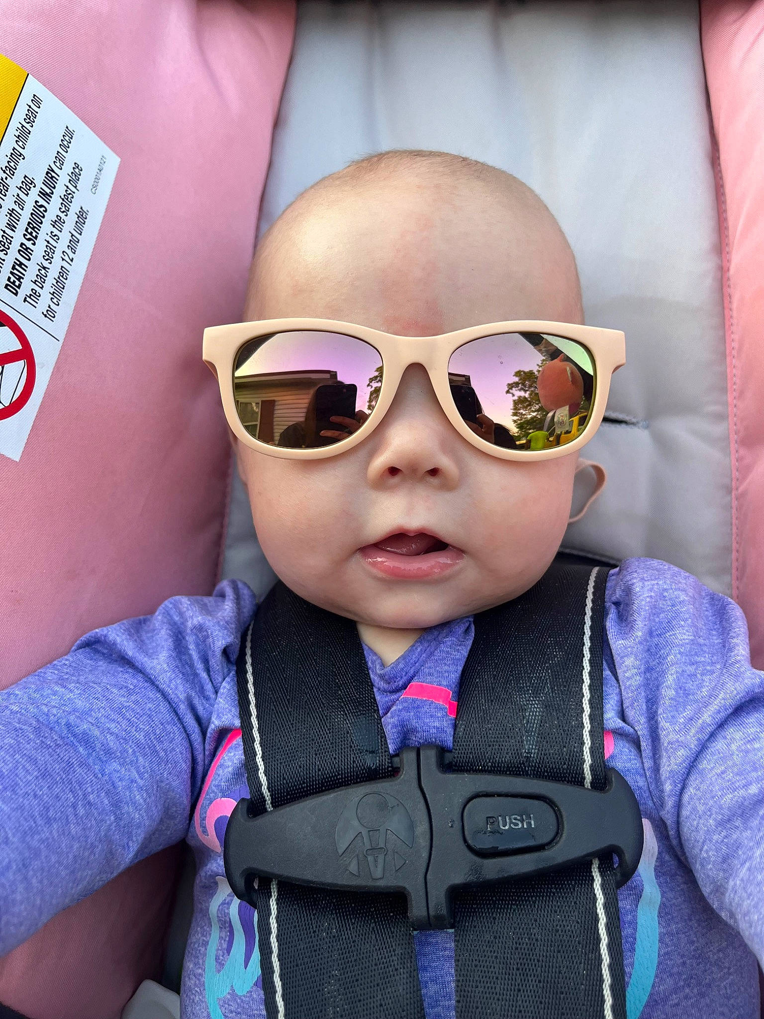 Jaycee joined the competition — help win amazing prizes! cheek, cool, eye_glass_accessory, eyebrow, eyewear, facial_expression, glasses, goggles, happy, head, human, lip, nose, person, pink, purple, skin, sunglasses, toddler, vision_care