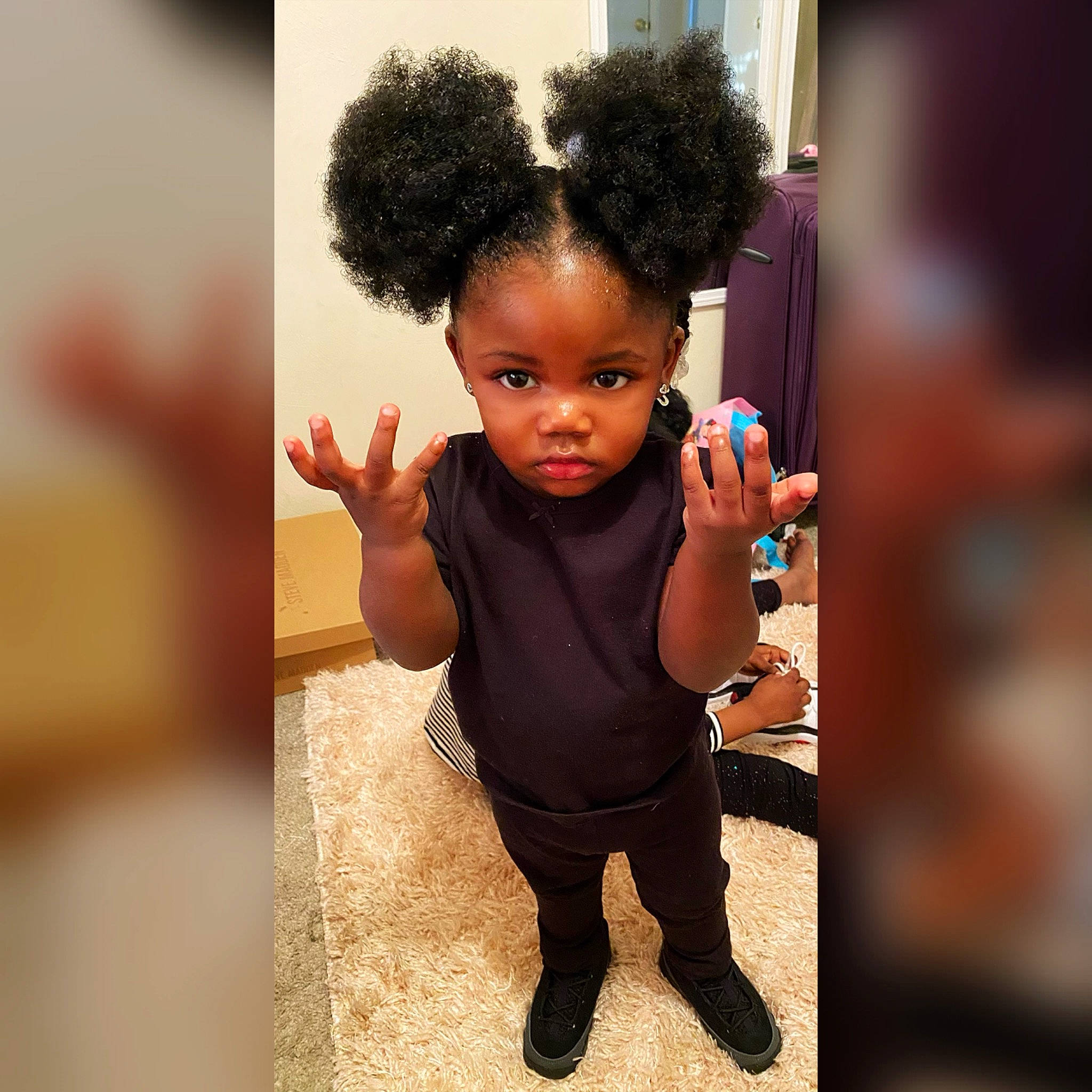 Harmonie joined the competition — help win amazing prizes! afro, beauty, black_hair, child, fashion_accessory, fashion_design, flash_photography, fun, fur, gesture, happy, jewellery, jheri_curl, person, sleeve, street_fashion, thumb, toddler, waist, wig