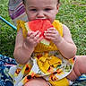 Everleigh is registered to the contest to win money with this photo: toddler, child, watermelon, yellow_dress, sunflower_pattern, outdoor, grass, blanket, summer, snack, cute, baby, sitting, food, fruit, hand, happy, playful, nature, headband
