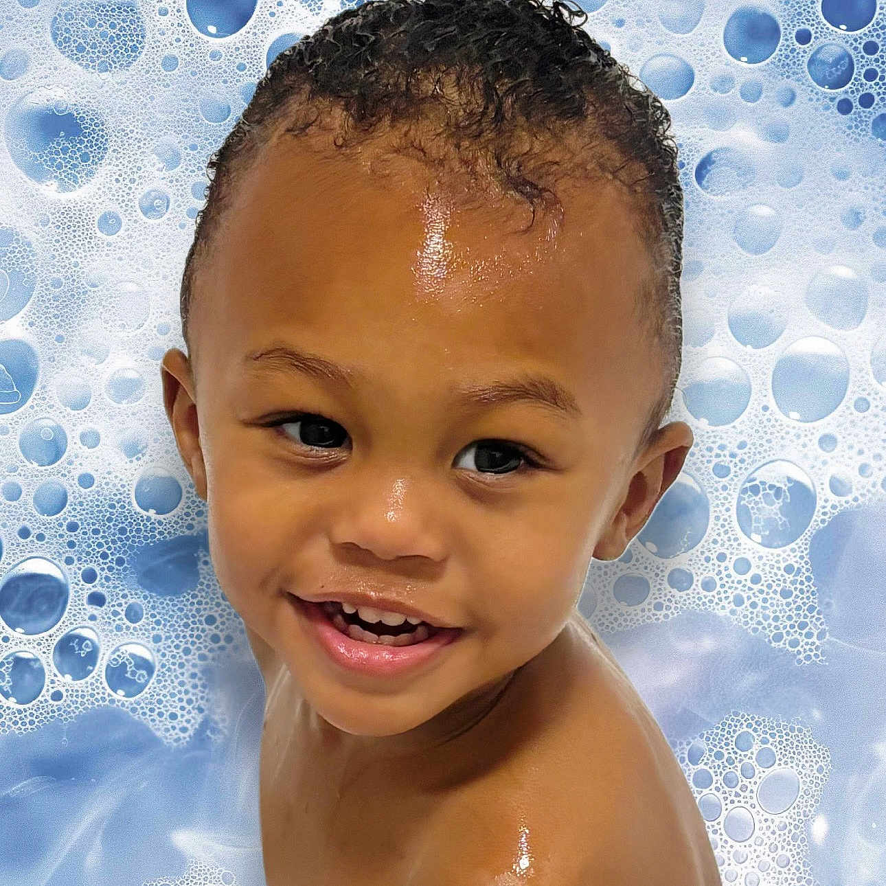 Jayden is registered to the contest to win money with this photo: bath, bubbles, child, closeup, cute, face, hair, happy, head, innocence, playful, portrait, shoulder, skin, smiling, soap, toddler, water, wet_skin, young_child