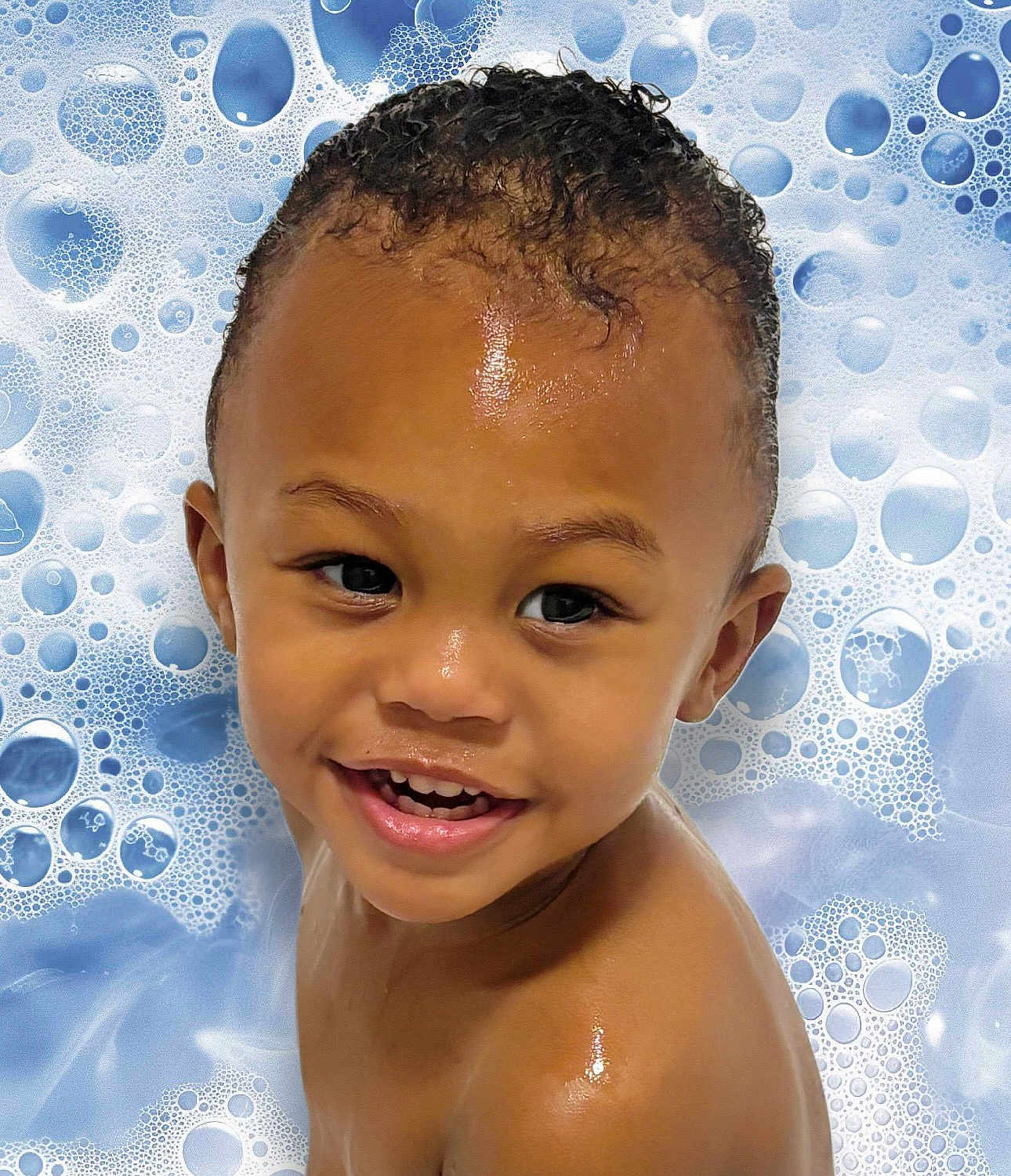Jayden is registered to the contest to win money with this photo: child, toddler, smiling, wet_skin, bath, bubbles, soap, water, face, head, shoulder, happy, cute, young_child, skin, hair, closeup, portrait, playful, innocence