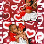 child, baby, toddler, siblings, love, red_bow, tutu, hug, kiss, heart_background, photobooth, cute, smiling, family, affection, portrait, red_clothing, happy, indoor, celebration