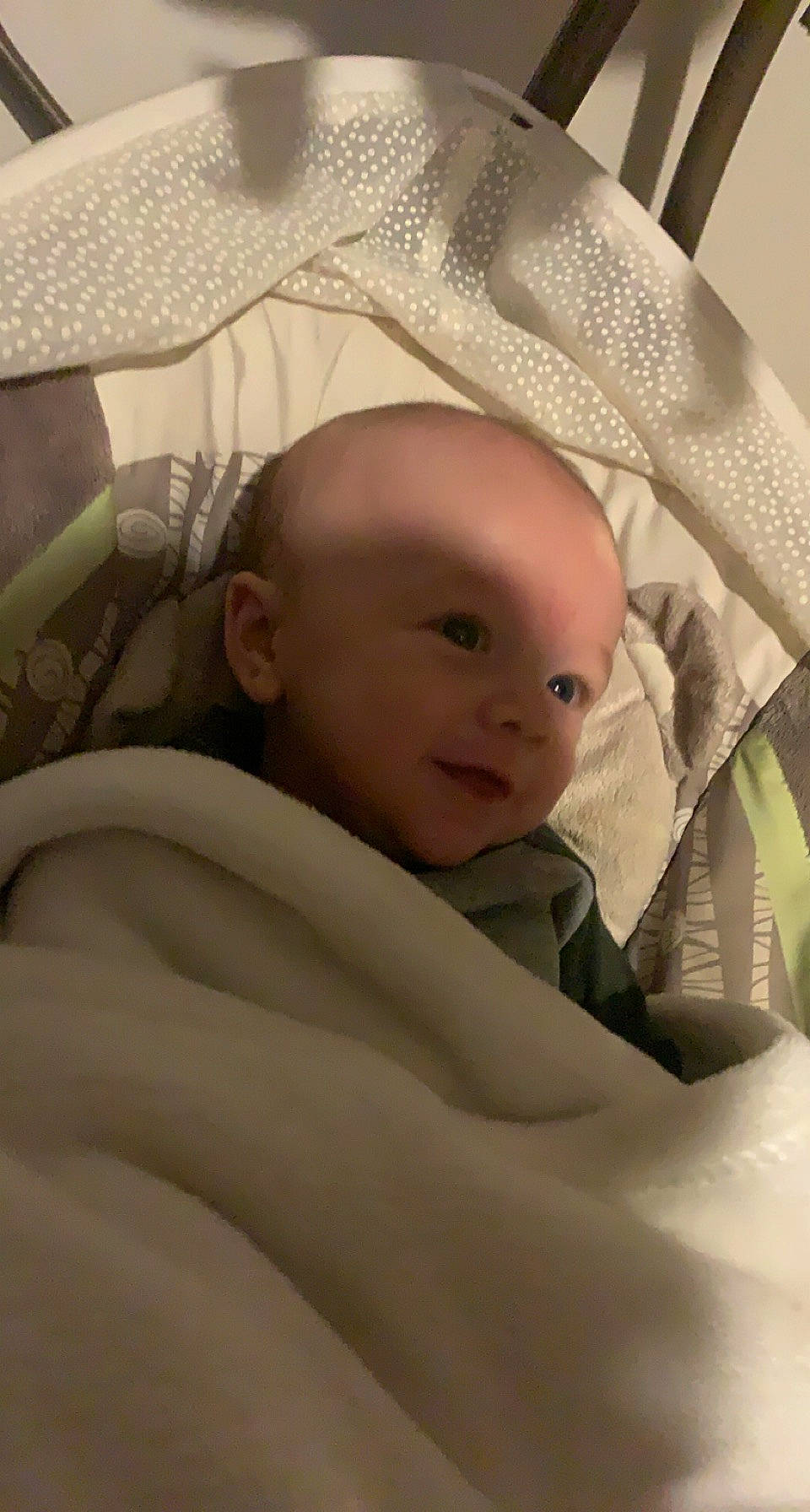 Keenan joined the competition — help win amazing prizes! baby, baby_products, baby_sleeping, bed, bedding, bedtime, cheek, child, comfort, eyebrow, happy, infant_bed, iris, linens, monochrome, person, room, skin, smile, textile