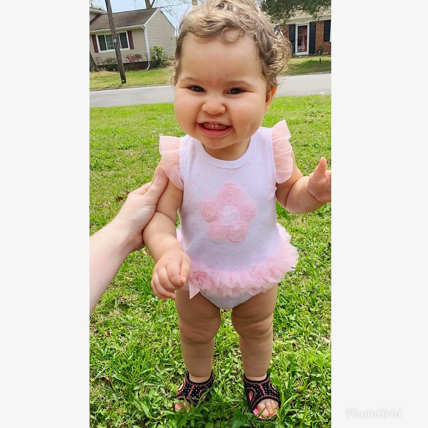 Elaïa joined the competition — help win amazing prizes! baby, baby_toddler_clothing, child, dress, footwear, grass, hand, happy, pattern, person, pink, plant, play, product, shoe, skin, sleeve, smile, summer, toddler