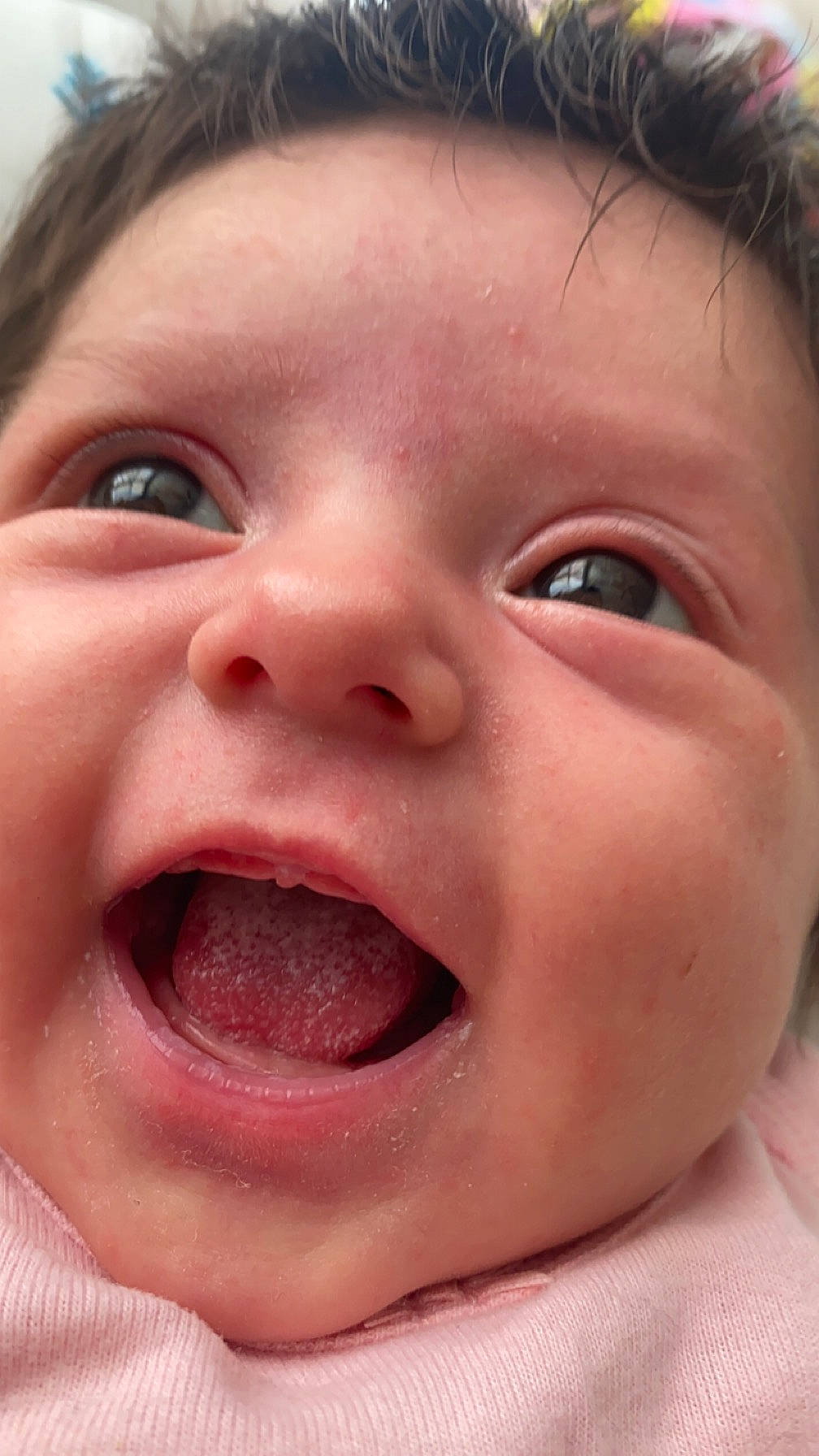 Adelyn is registered to the contest to win money with this photo: baby, cheek, child, chin, ear, eyebrow, eyelash, gesture, happy, iris, jaw, lip, mouth, neck, nose, person, skin, smile, toddler, tongue