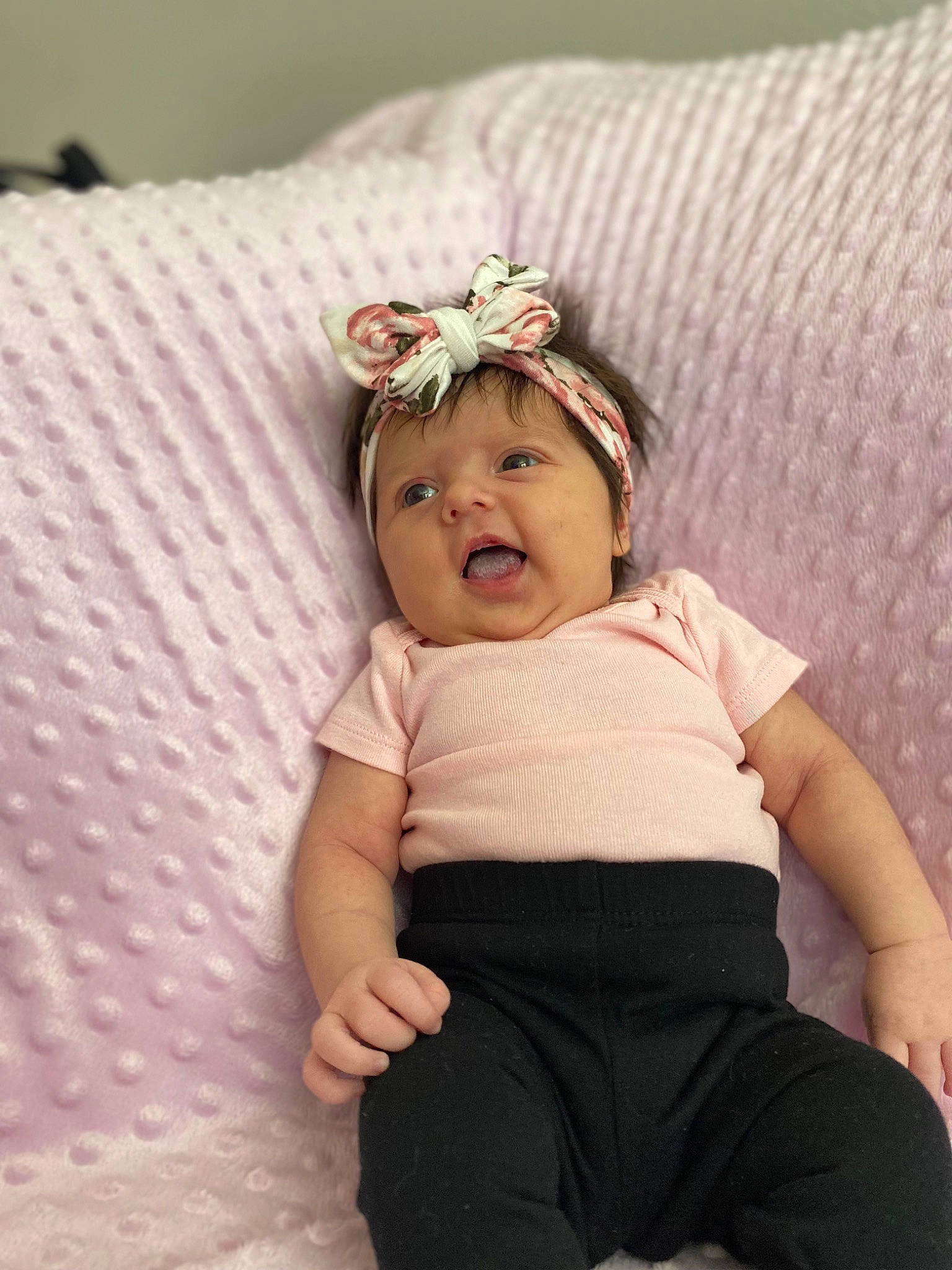 Adelyn joined the competition — help win amazing prizes! baby, baby_toddler_clothing, child, comfort, costume_hat, eyelash, fashion_accessory, flash_photography, hair_accessory, happy, headband, headpiece, jewellery, linens, pattern, person, pink, sleeve, textile, thigh