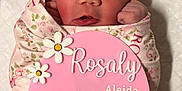 Rosaly Aleida Corzo joined the competition — help win amazing prizes! newborn, baby, sleeping, pink_bow, floral_blanket, birth_announcement, infant, wrapped, headband, cute, portrait, child, peaceful, closeup, soft_light, flower_decorations, baby_girl, newborn_photo, handwritten_text, swaddle