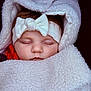 baby, sleeping, blanket, headband, bow, face, closeup, infant, cozy, soft, warm, child, wrapped, cute, peaceful, portrait, adorable, clothing, fabric, headwear