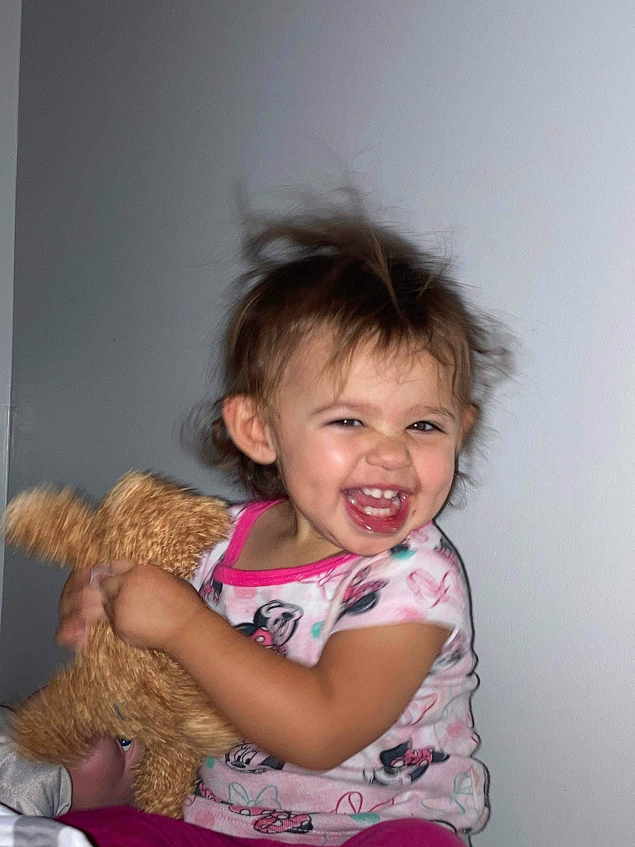 Karlee joined the competition — help win amazing prizes! arm, baby, baby_toddler_clothing, cheek, child, eyelash, flash_photography, fun, gesture, happy, iris, magenta, nose, person, pink, sitting, sleeve, smile, t_shirt, tableware