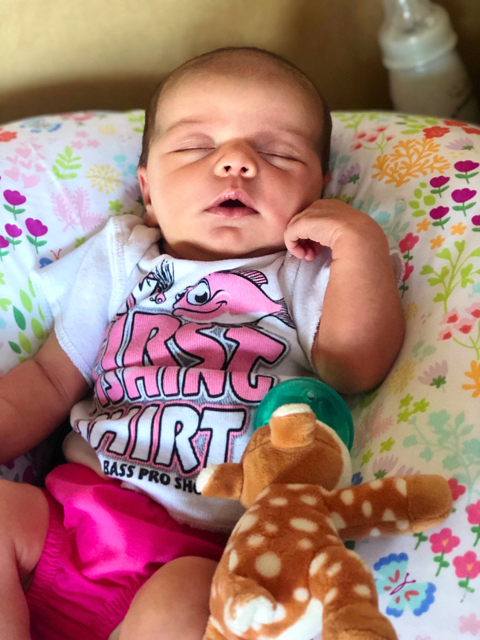 Haidyn is registered to the contest to win money with this photo: baby, baby_products, baby_toddler_clothing, child, person, pink, play, stuffed_toy, toddler