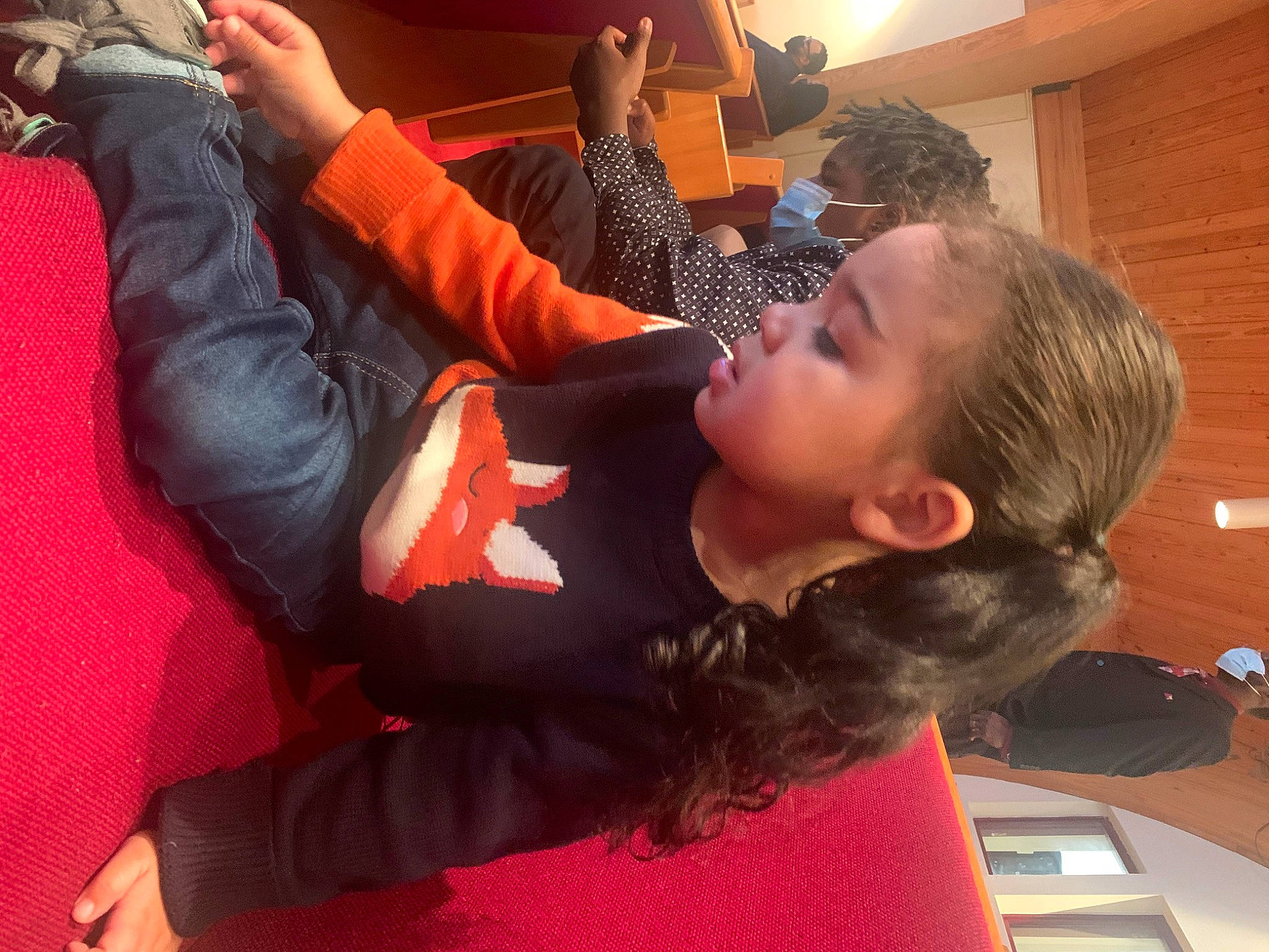 Adam is registered to the contest to win money with this photo: child, comfort, couch, event, flooring, fun, fur, gesture, happy, human_leg, joint, lap, leisure, person, room, sitting, thigh, toddler