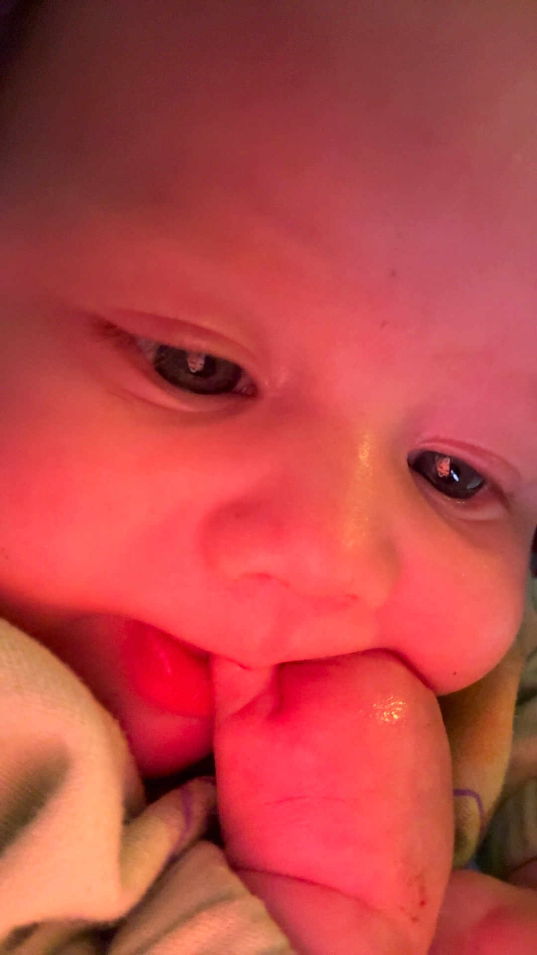 Joshua joined the competition — help win amazing prizes! baby, closeup, face, hand, thumb, skin, eyes, blanket, infant, cute, child, soft, warm, expression, cheek, mouth, fingers, newborn, portrait, sleepy