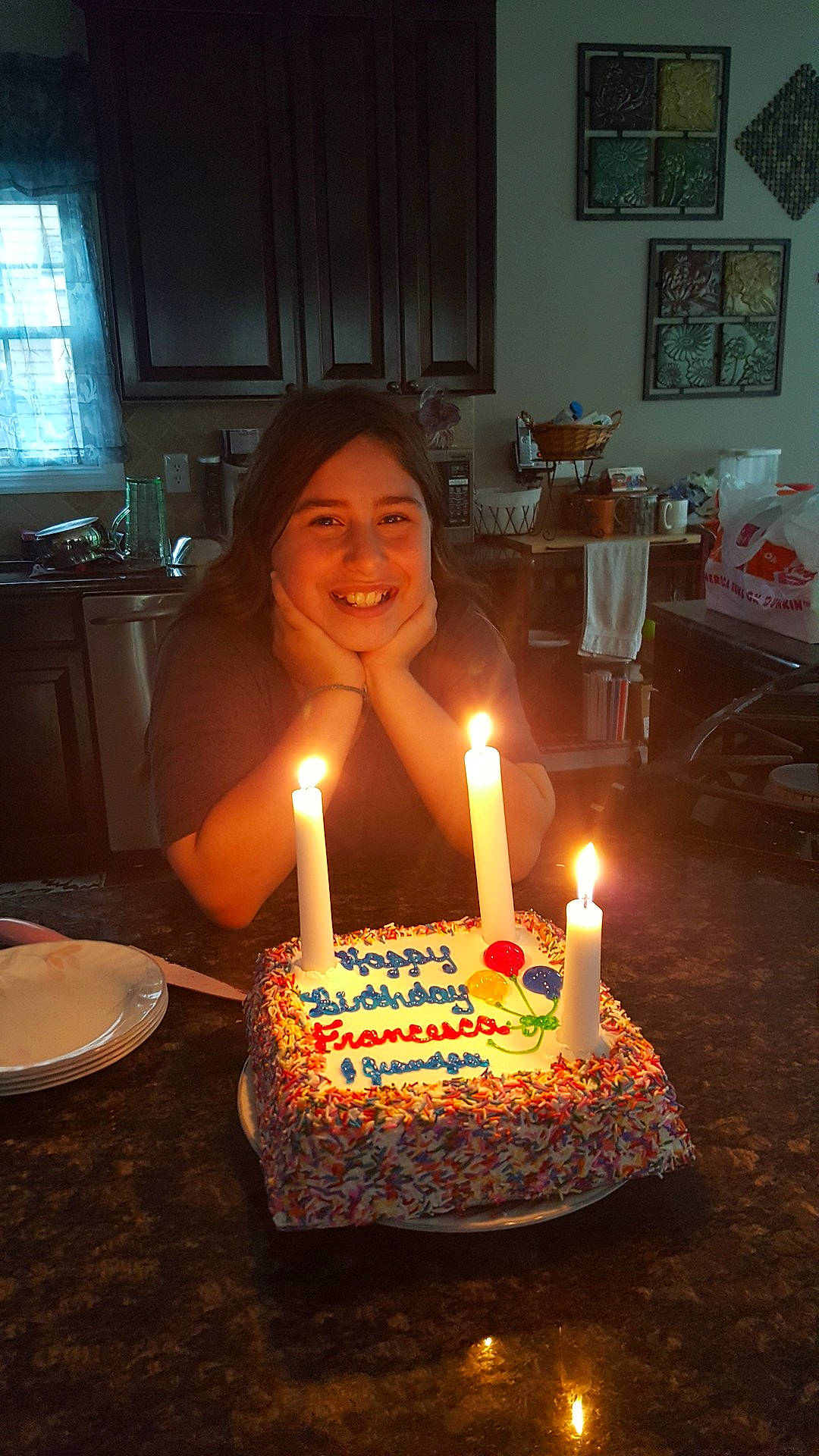 Francesca joined the competition — help win amazing prizes! baked_goods, birthday, birthday_cake, cake, cake_decorating, candle, day, dessert, event, fondant, fun, girl, icing, joy, lighting, party, person, table, torte