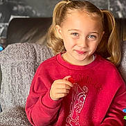 Zeliha joined the competition — help win amazing prizes! child, girl, pigtails, red_sweatshirt, leopard_print_leggings, popcorn, gummy_candies, bowl, blanket, couch, snacking, smiling, indoor, cozy, portrait, happy, casual_clothing, urban_background, seated, food