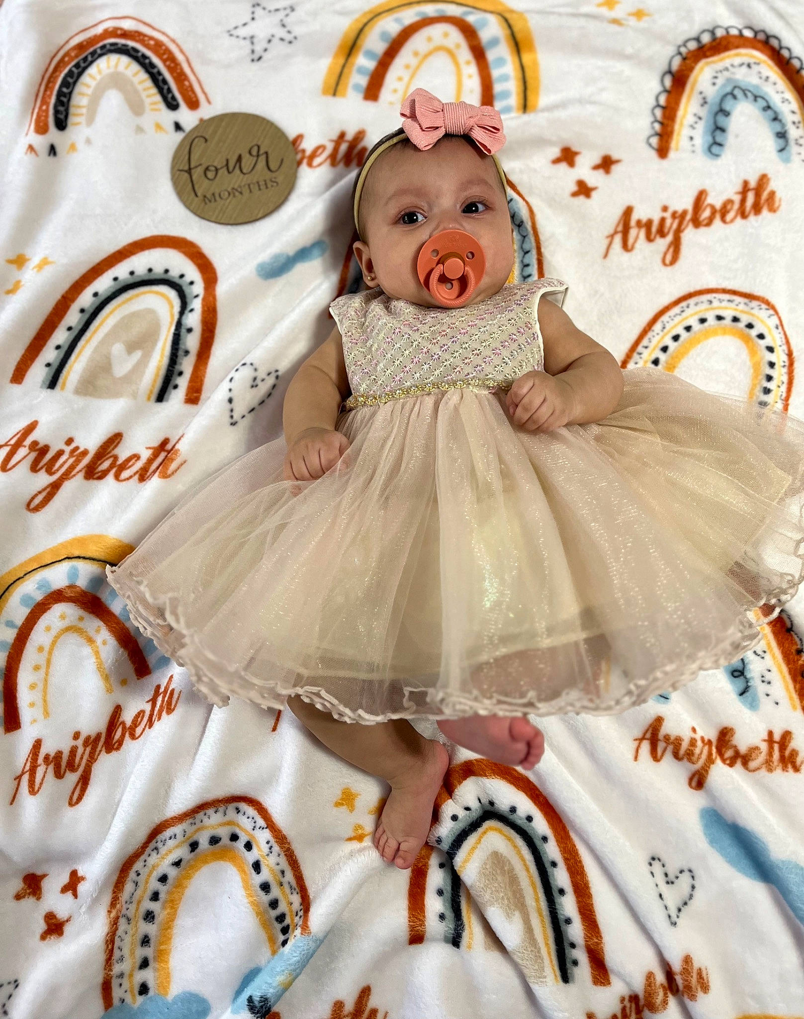 Arizbeth joined the competition — help win amazing prizes! baby, barbie, child, doll, dress, event, eyelash, fashion_design, gown, happy, headgear, headpiece, pattern, peach, person, picture_frame, pink, textile, toy, vintage_clothing