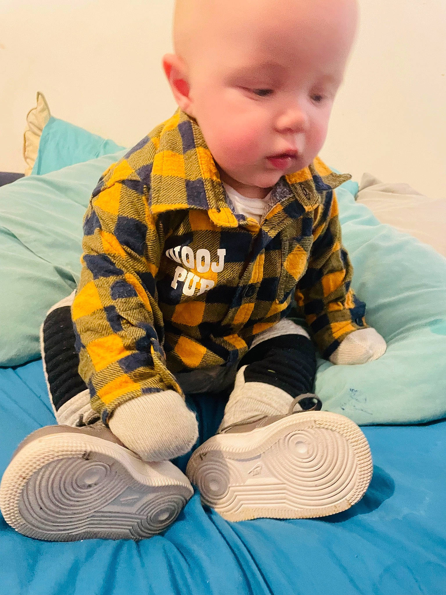 Leo joined the competition — help win amazing prizes! baby, baby_toddler_clothing, cheek, child, comfort, eye, flooring, fun, knee, linens, pattern, person, sitting, sleeve, sock, t_shirt, toddler