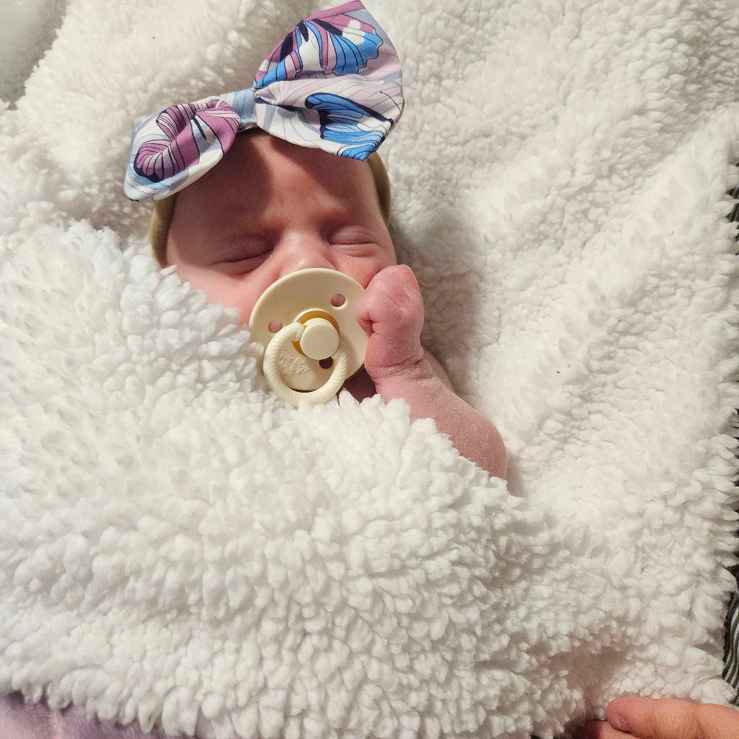 Arl is registered to the contest to win money with this photo: baby, bedtime, blanket, bow, child, comfort, cozy, cute, face, hand, headband, infant, newborn, pacifier, person, resting, sleeping, soft, warm, wrapped
