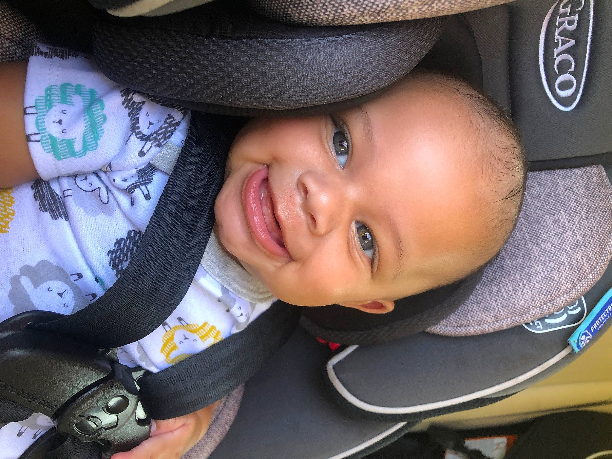Jahquez joined the competition — help win amazing prizes! auto_part, baby, baby_carriage, baby_products, black, car_seat, child, chin, cool, eye, facial_expression, happy, hat, head, headgear, joy, motor_vehicle, person, smile, steering_wheel