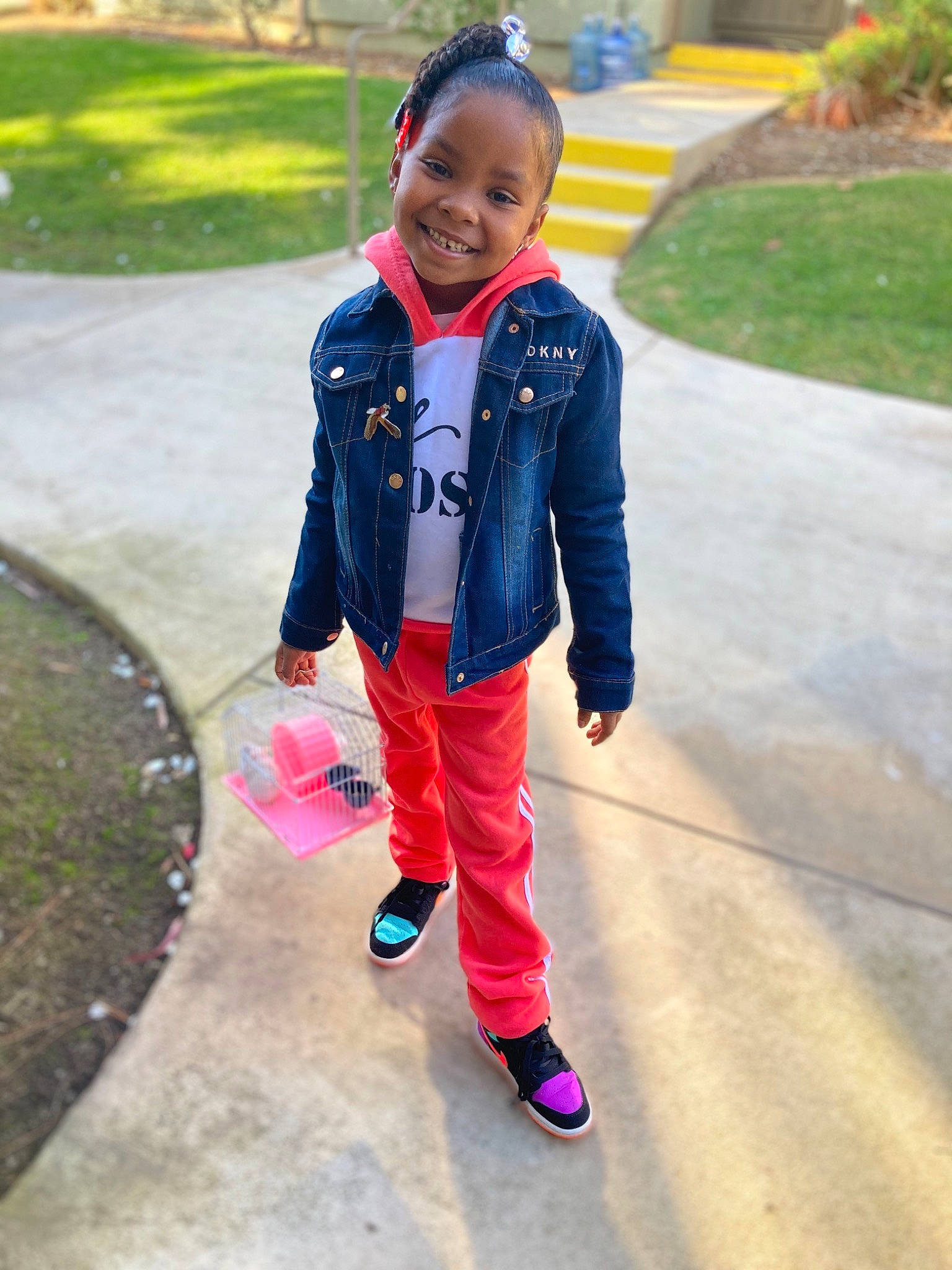 Mariyah joined the competition — help win amazing prizes! active_pants, baby_toddler_clothing, child, child_model, clothing, driveway, jacket, joy, magenta, outerwear, person, sleeve, style, sweatpant, toddler, trousers, walking_shoe