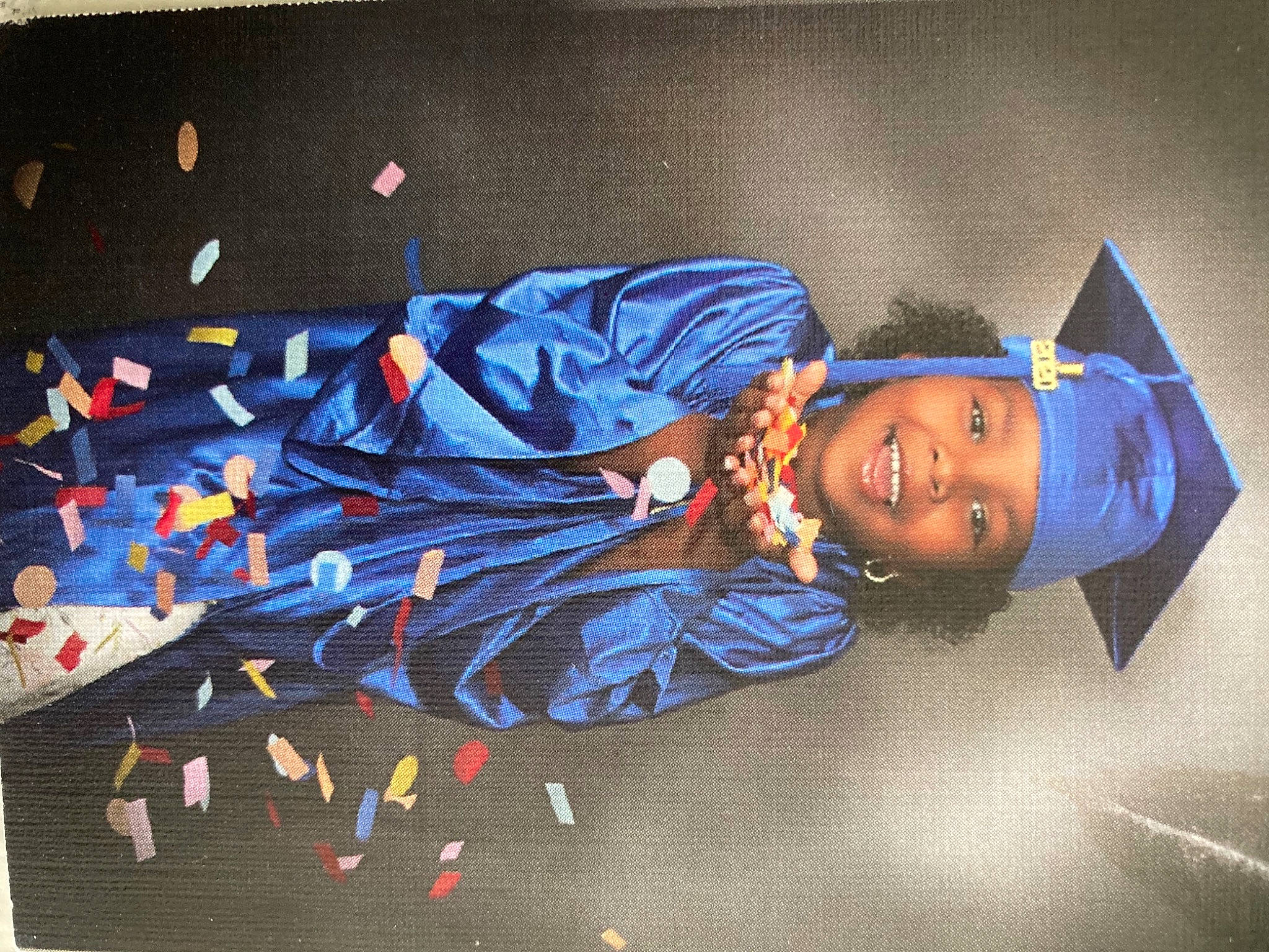 Mariyah is registered to the contest to win money with this photo: blue, cobalt_blue, electric_blue, headwear, joy, majorelle_blue, person