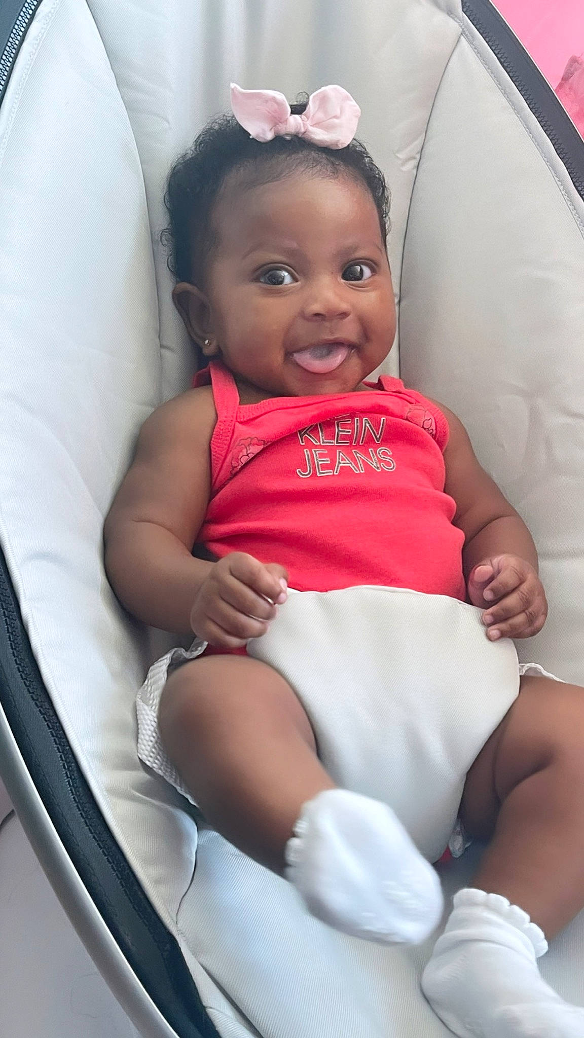 Kaylani joined the competition — help win amazing prizes! baby, baby_toddler_clothing, cheek, comfort, eyelash, finger, happy, joint, lip, mouth, muscle, organ, people, person, pink, product, skin, smile, thigh, toddler
