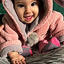 Lyanna participe au concours pour gagner de l'argent avec cette photo : baby, child, pink_hood, bunny_ears, smiling, crawling, blanket, soft_texture, cute, happy, indoors, face, hand, sock, gray_blanket, cozy, warm_clothing, infant, portrait, closeup