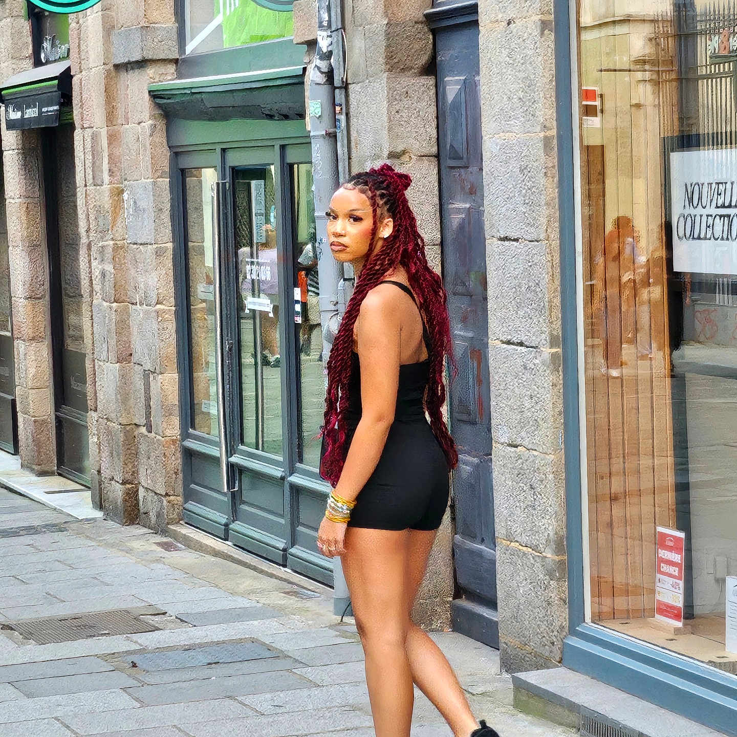 Sherydane a rejoint le concours — aidez-le/la à gagner de superbes lots ! adult, blonde, city, clothing, face, female, footwear, hair, head, highheel, pedestrian, person, road, shoe, shorts, skirt, standing, street, urban, woman