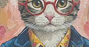 Timmy Two Shoes joined the competition — help win amazing prizes! animal, art, background, blazer, blue, cat, clothing, digital_photo, face, floral, flower, glasses, illustration, painting, pearls, phone_screen, portrait, red, screen_capture, yellow