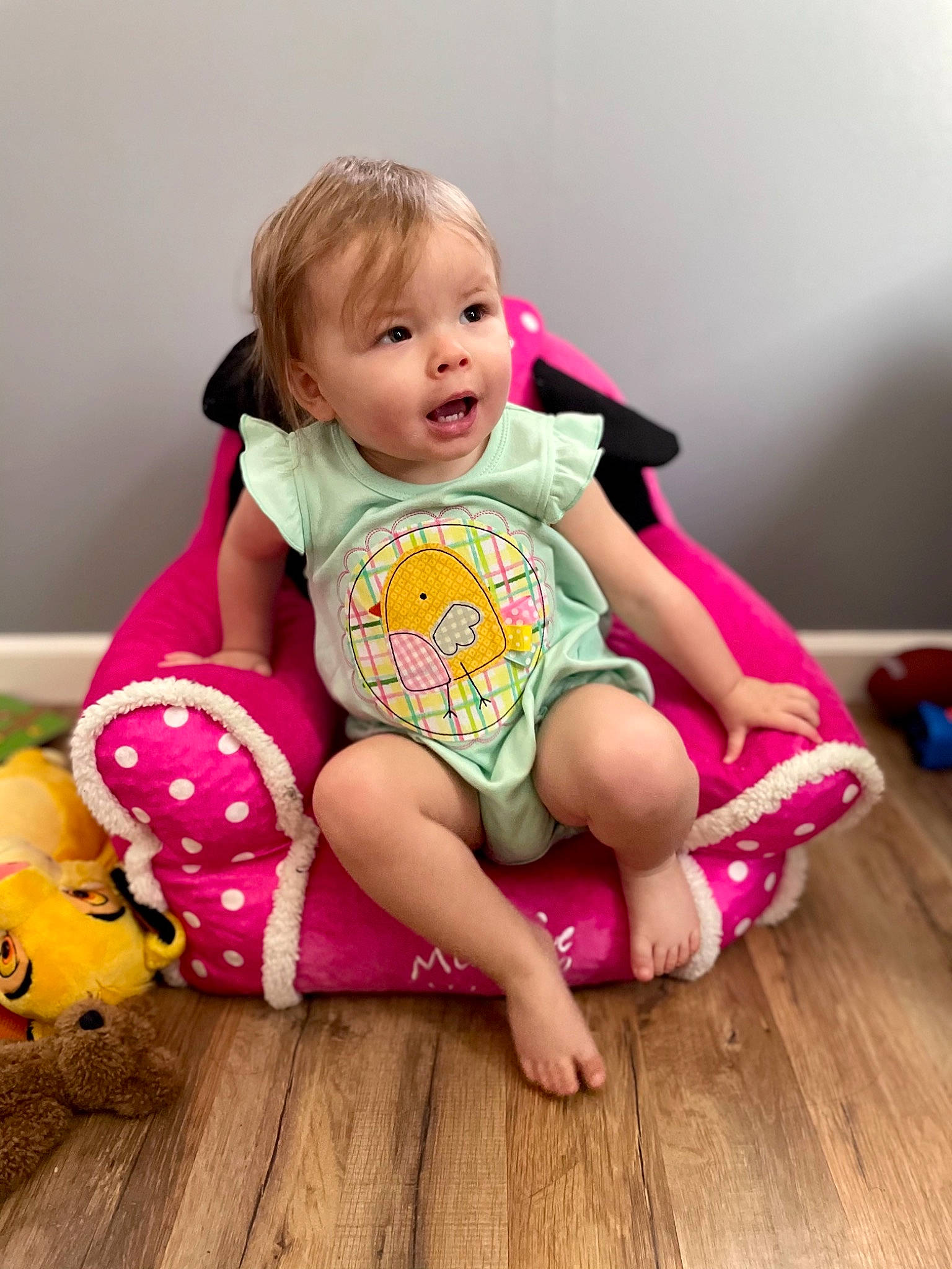 Johanna joined the competition — help win amazing prizes! baby, baby_toddler_clothing, cheek, child, face, floor, flooring, fun, grass, happy, leisure, person, pink, purple, skin, sleeve, smile, surprise, t_shirt, thigh