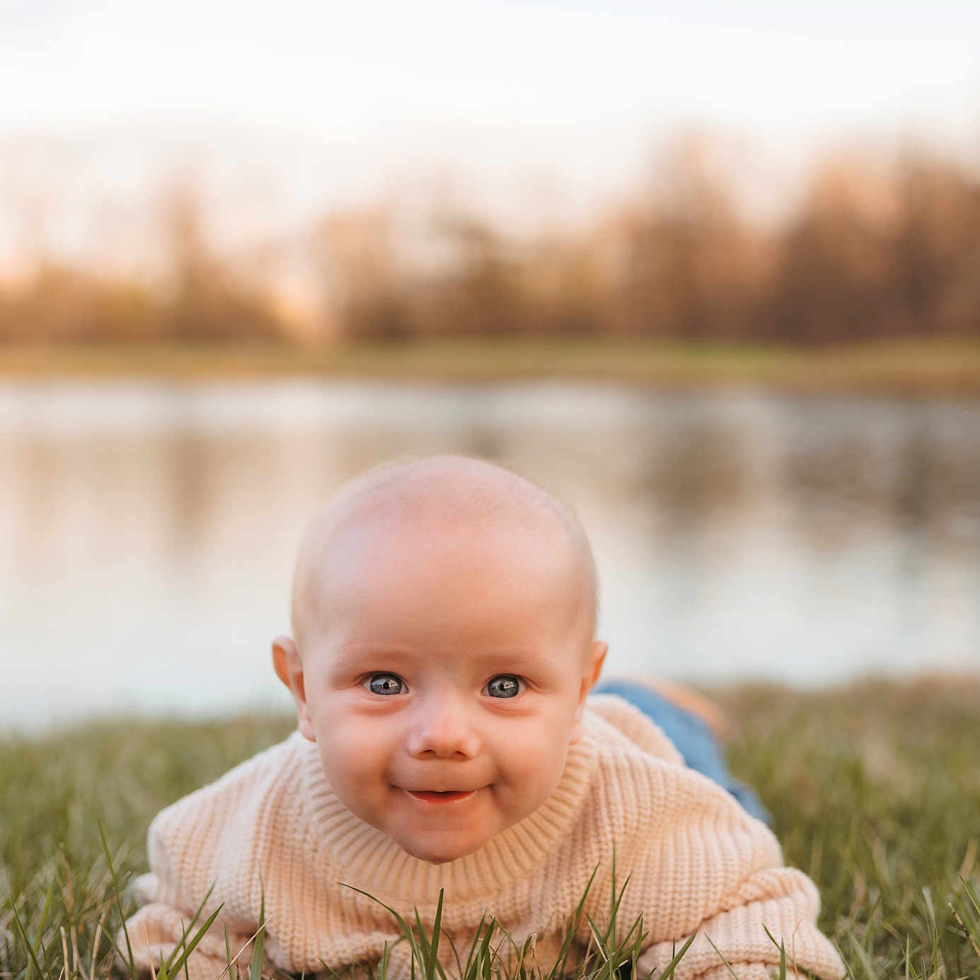Waylon joined the competition — help win amazing prizes! baby, babycrawling, babylaughing, blonde, clothing, crawling, face, grass, hair, happy, head, knitwear, newborn, person, photography, plant, portrait, sitting, smile, sweater