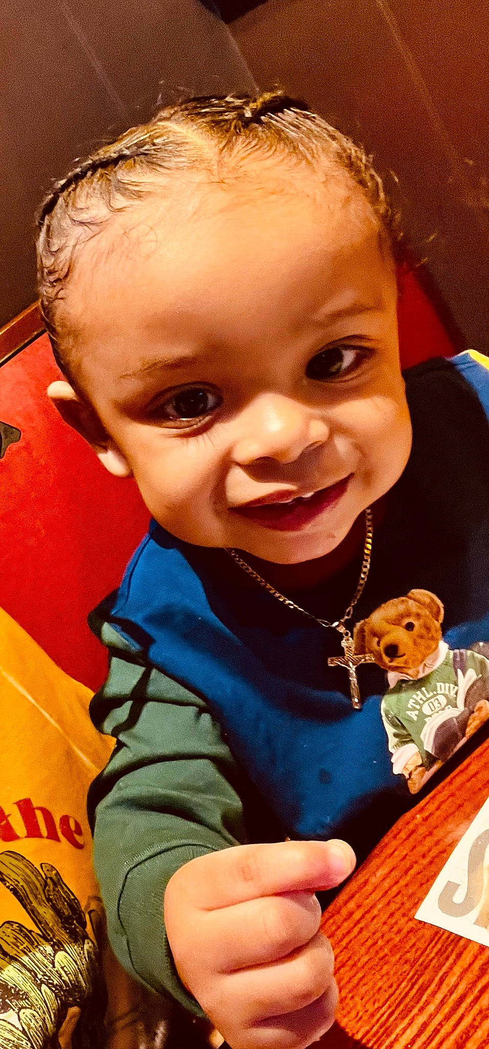 Emmitt is registered to the contest to win money with this photo: baby, baby_toddler_clothing, cheek, chin, ear, eyebrow, eyelash, facial_expression, finger, fun, happy, iris, joy, lip, mouth, nose, organ, people, person, skin