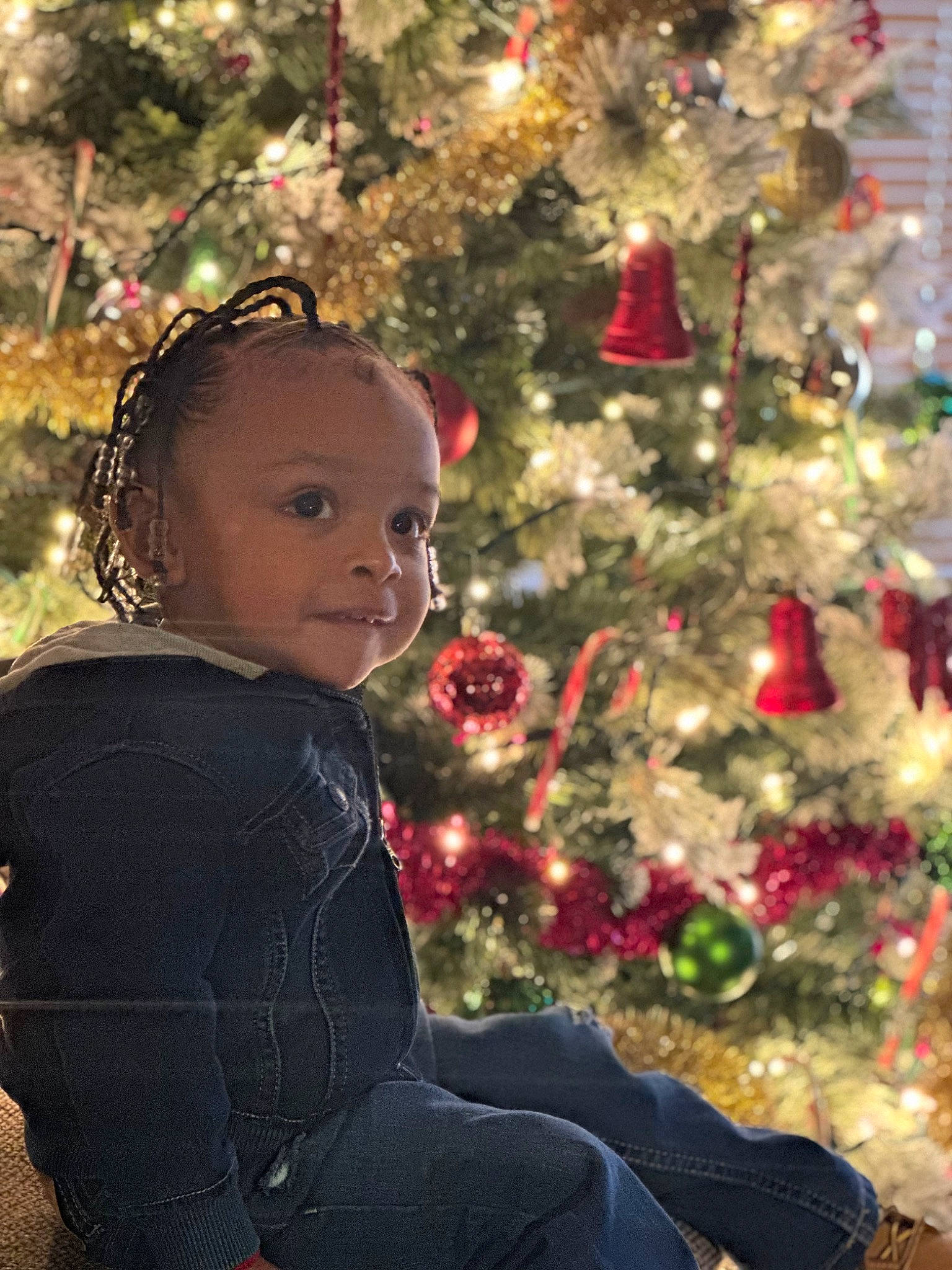 Emmitt joined the competition — help win amazing prizes! beauty, branch, christmas, christmas_decoration, christmas_ornament, christmas_tree, event, evergreen, happy, head, holiday, holiday_ornament, leaf, ornament, person, plant, standing, tints_and_shades, toddler, tree