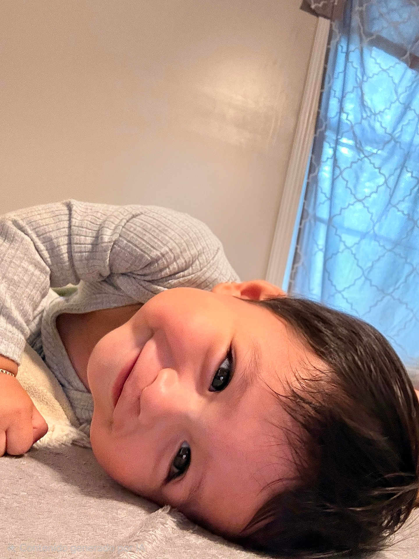 Angel Cruz joined the competition — help win amazing prizes! child, smiling, face, indoor, curtain, window, soft_light, boy, portrait, person, cozy, laying_down, hair, long_sleeve, fabric, skin, cute, happy, expression, home