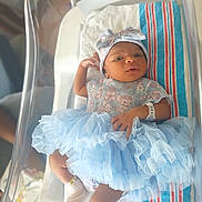 Zipporah is registered to the contest to win money with this photo: newborn, baby, infant, hospital, bassinet, tutu, headband, wristsband, blanket, clothing, sock, person, cute, portrait, laying_down, soft_light, hospital_bed, newborn_baby, baby_clothes, indoor