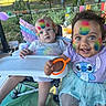 Leearnah joined the competition — help win amazing prizes! children, babies, toddler, infant, siblings, faces, smiling, rainbow_face_paint, fairy_wings, tutu, purple_shirt, high_chair, bubble_wand, bubbles, balloons, backyard, party, outdoor, colorful, portrait