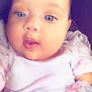 Leearnah joined the competition — help win amazing prizes! baby, infant, face, blue_eyes, clothing, purple_outfit, tulle, cute, closeup, child, portrait, skin, hand, young, adorable, expression, soft_light, indoors, person, newborn