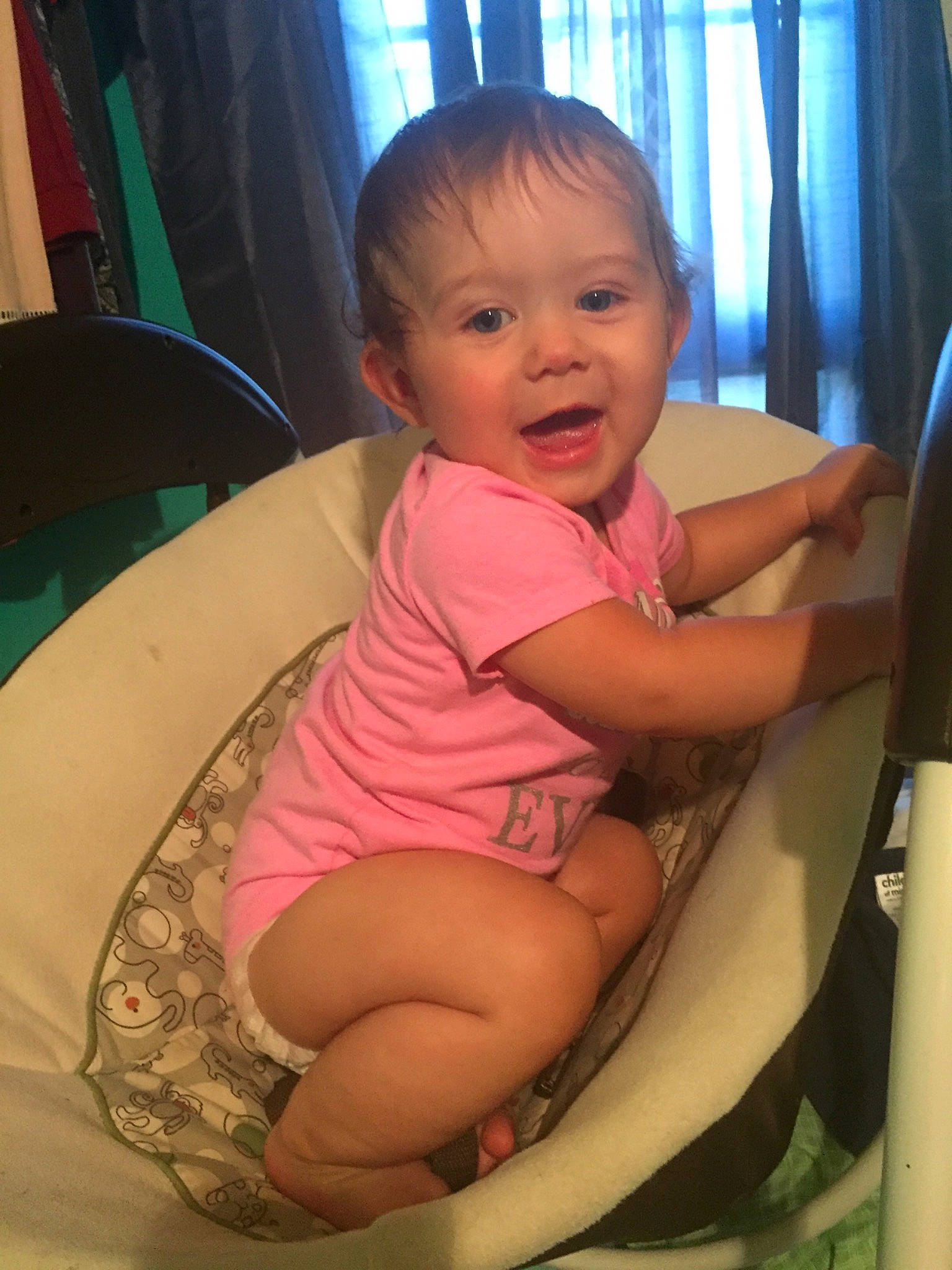 Heavenly joined the competition — help win amazing prizes! baby, baby_toddler_clothing, chair, cheek, chin, comfort, curtain, finger, hand, human_body, iris, mouth, nose, person, pink, shoulder, skin, smile, thigh, thumb