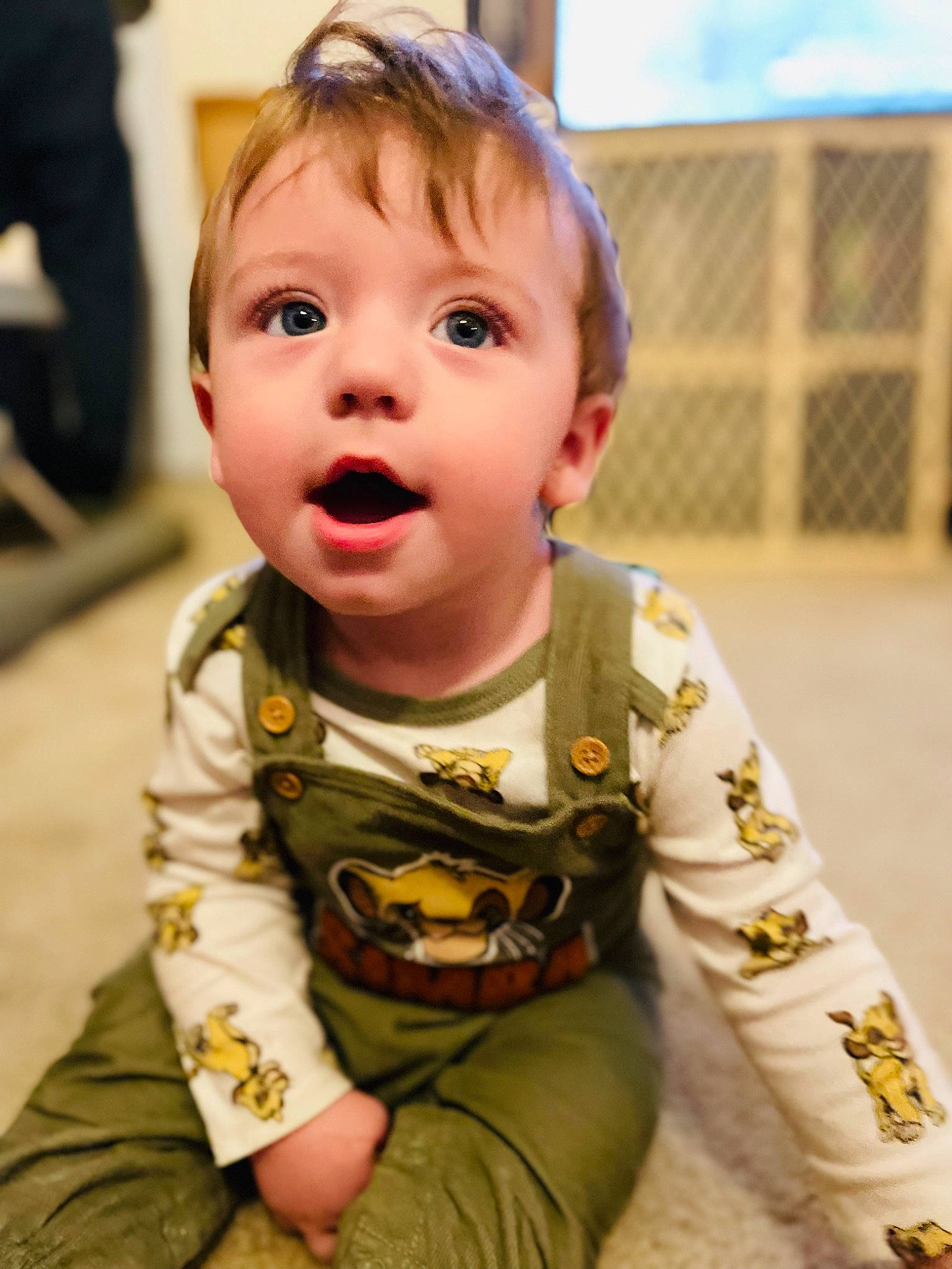 Axel joined the competition — help win amazing prizes! baby, baby_toddler_clothing, cheek, child, chin, eyelash, face, flooring, fun, happy, iris, lip, long_sleeved_t_shirt, nose, pattern, person, sitting, skin, sleeve, t_shirt