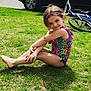 Lily Rose joined the competition — help win amazing prizes! barefoot, bicycle, car, child, colorful_clothing, daytime, girl, grass, happy, nature, outdoor, park, person, playful, posing, smiling, summer, sunny, swimsuit, tire