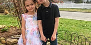 Lily Rose is registered to the contest to win money with this photo: boots, boy, children, dress, fence, flowering, garden, girl, grass, happy, jeans, nature, outdoor, polo_shirt, portrait, rocks, smiling, spring, sunlight, tree