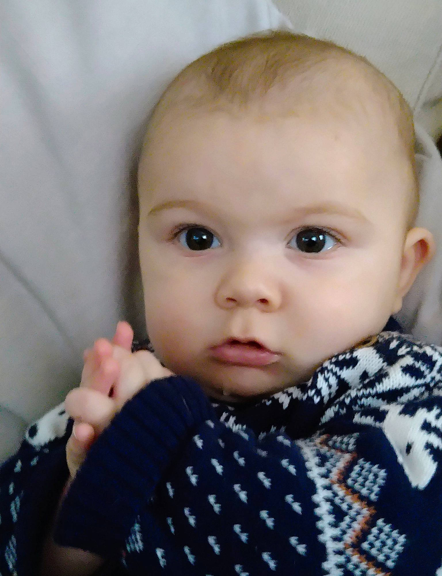 Hayden participe au concours pour gagner de l'argent avec cette photo : baby, baby_toddler_clothing, cheek, child, collar, comfort, eye, eyelash, gesture, head, iris, lip, nose, pattern, person, plaid, skin, sleeve, tartan, tie