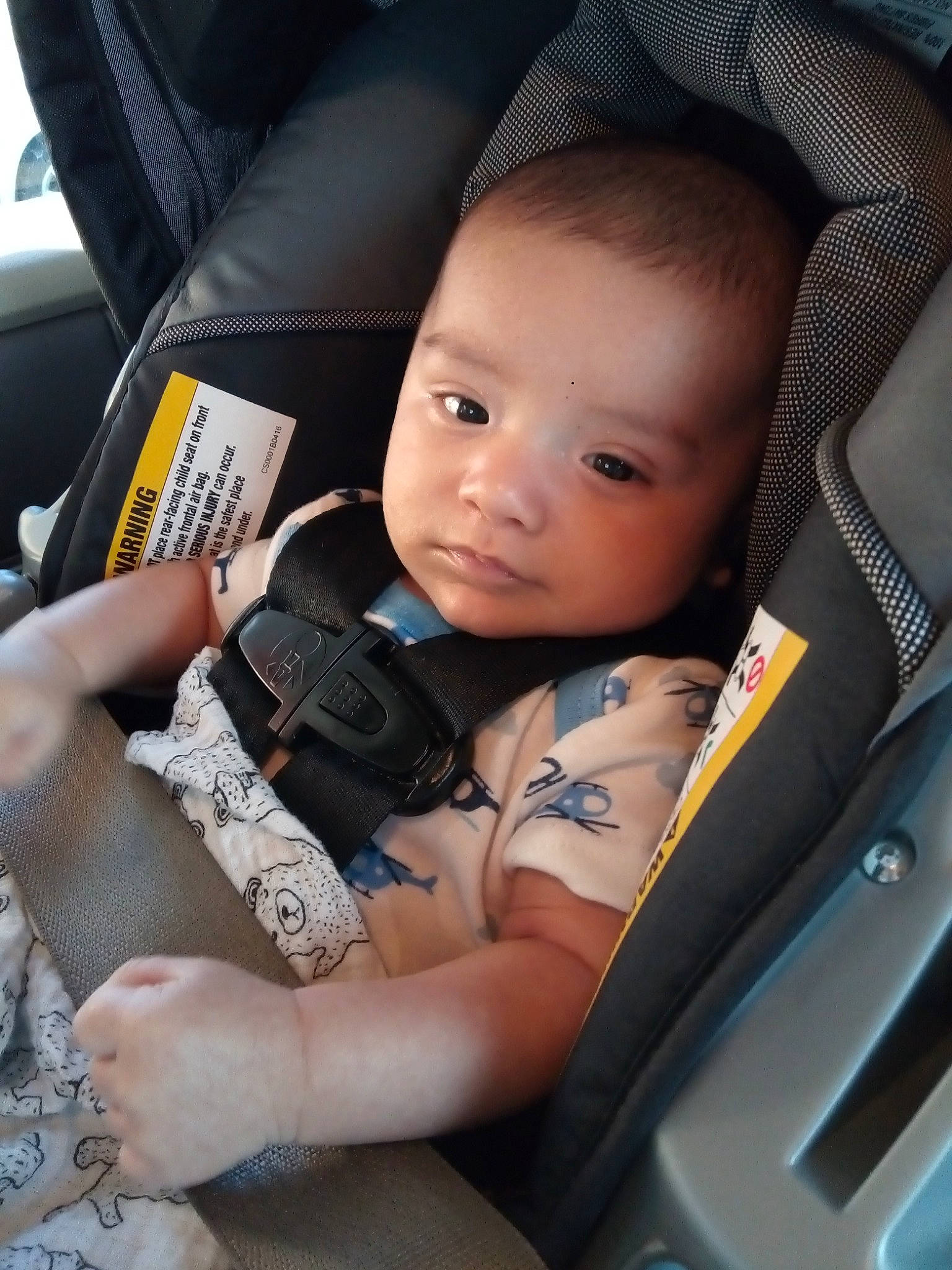Graycen is registered to the contest to win money with this photo: auto_part, baby, baby_carriage, baby_in_car_seat, baby_products, car, car_seat, cheek, child, finger, hand, head, person, product, skin, toddler, vacation