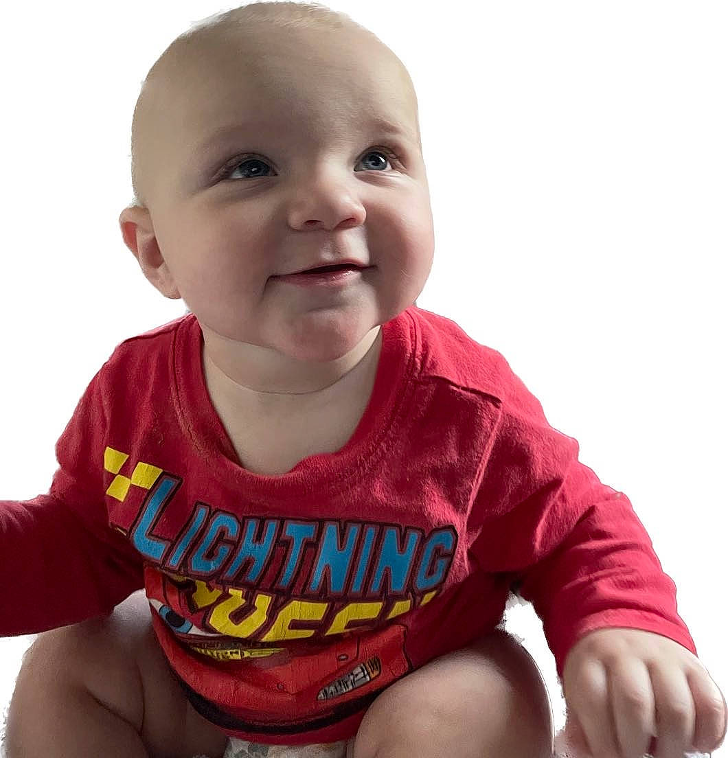 Cole joined the competition — help win amazing prizes! baby, baby_products, baby_toddler_clothing, cheek, chest, comfort, finger, fun, happy, joy, laugh, mouth, neck, nose, pattern, person, sitting, sleeve, smile, t_shirt