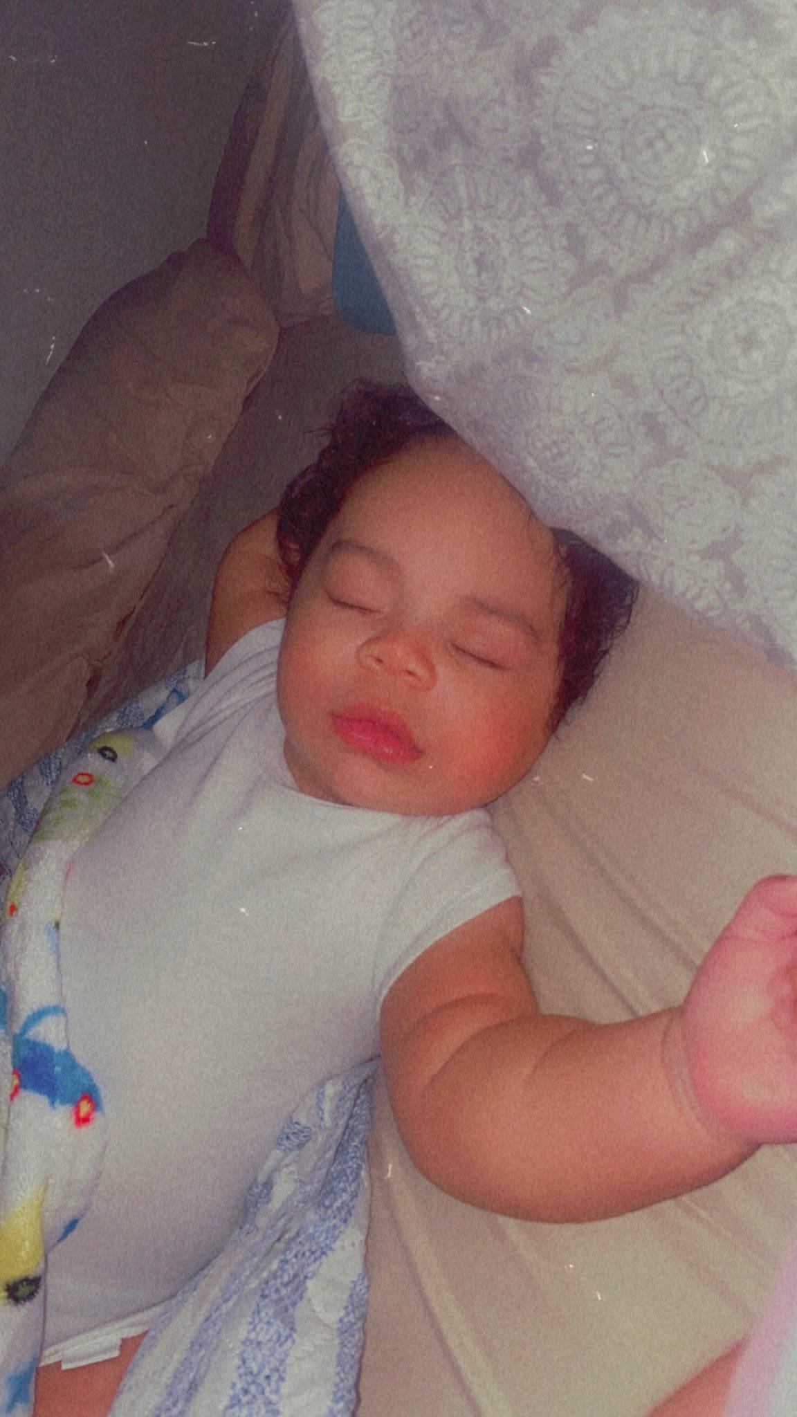 Kyrie joined the competition — help win amazing prizes! baby, baby_toddler_clothing, cheek, child, chin, comfort, eye, eyebrow, face, facial_expression, finger, head, iris, linens, lip, mouth, nose, person, pink, skin