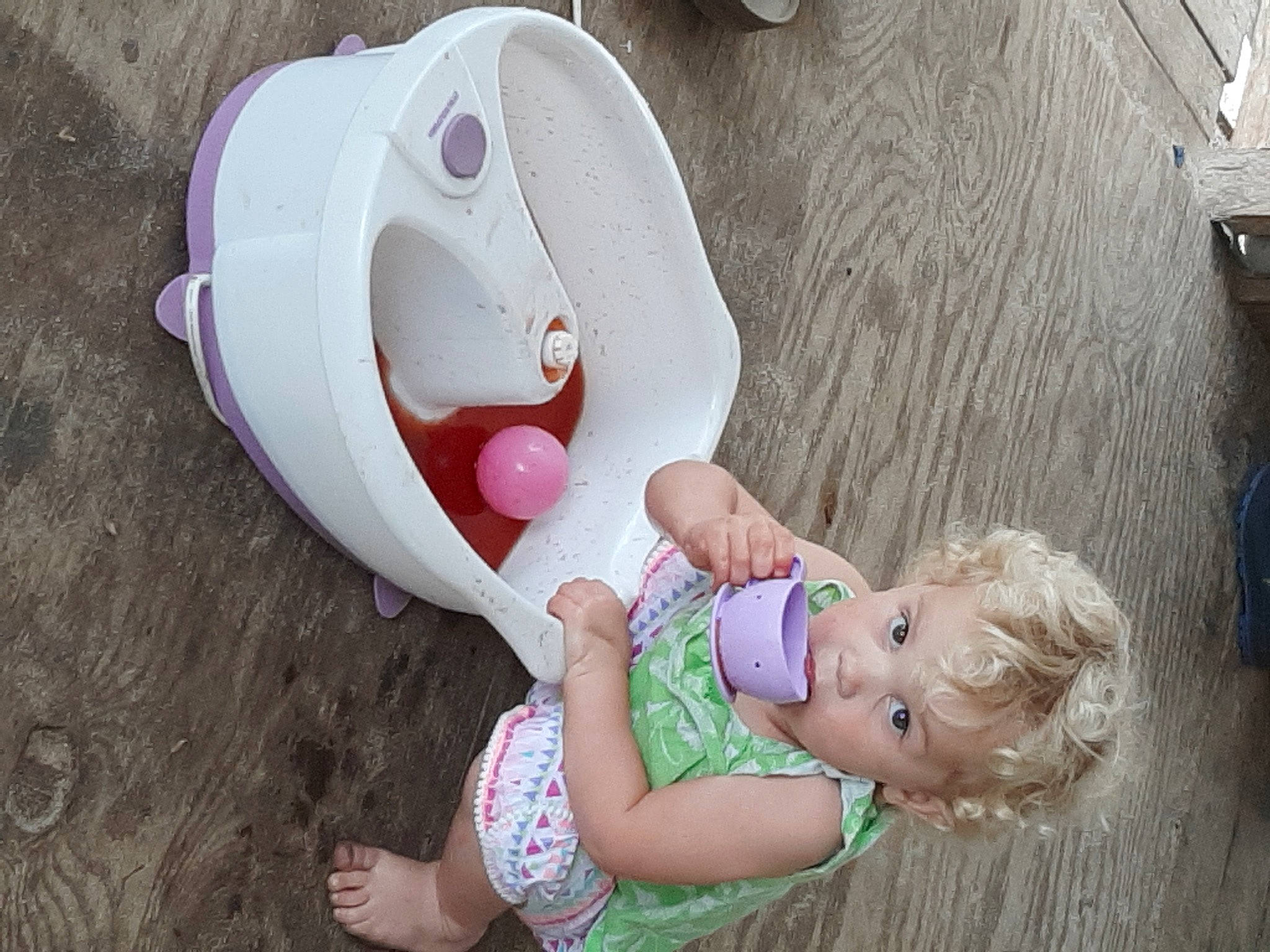 Jessie joined the competition — help win amazing prizes! baby, baby_products, baby_toddler_clothing, child, flooring, foot, fun, grass, happy, leisure, magenta, person, pink, play, sitting, skin, smile, toddler, toy, white