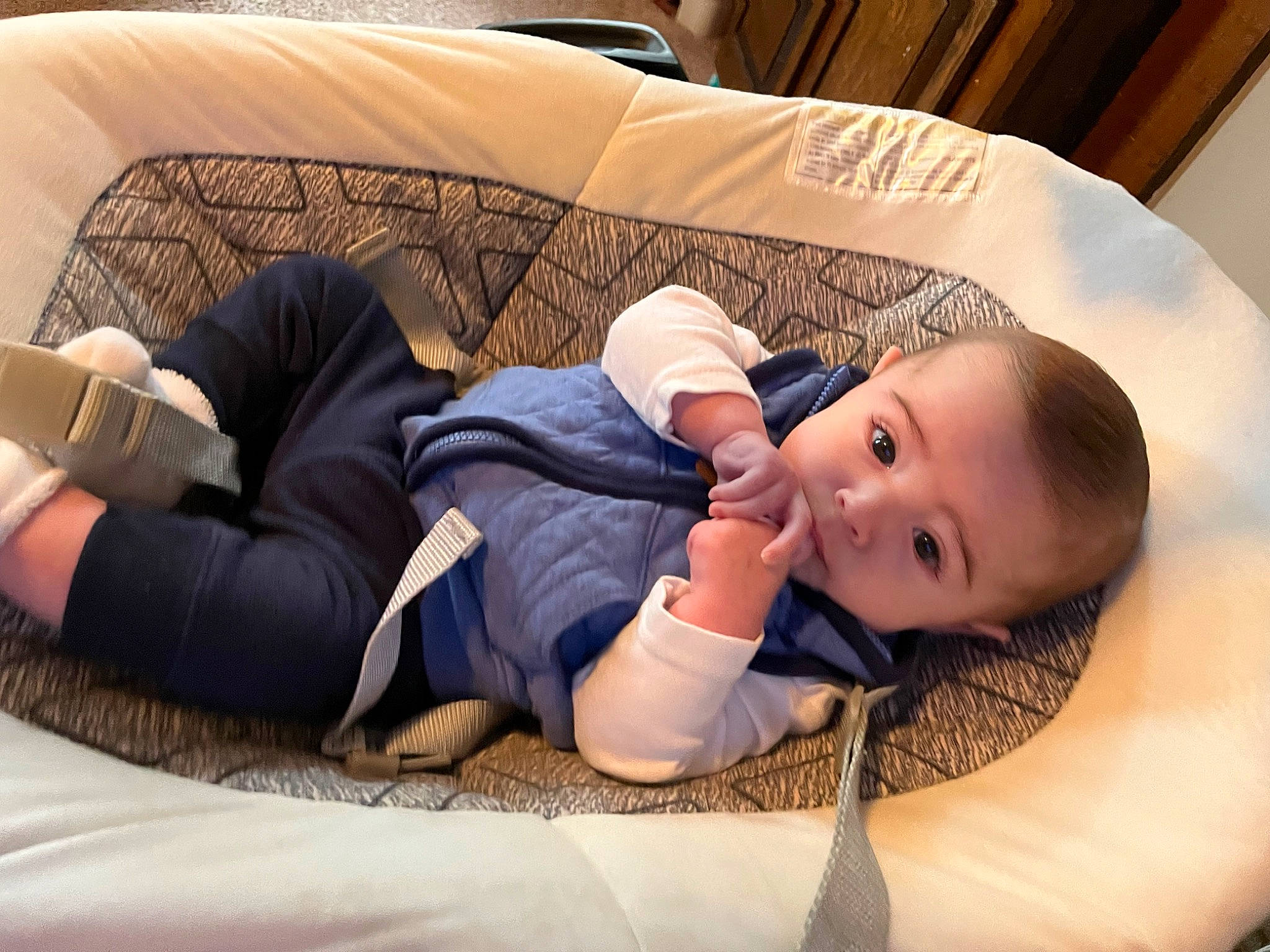 Declan joined the competition — help win amazing prizes! baby, baby_products, baby_sleeping, baby_toddler_clothing, bedtime, child, comfort, couch, flooring, foot, human_leg, knee, linens, nap, person, room, sitting, skin, sleep, thigh
